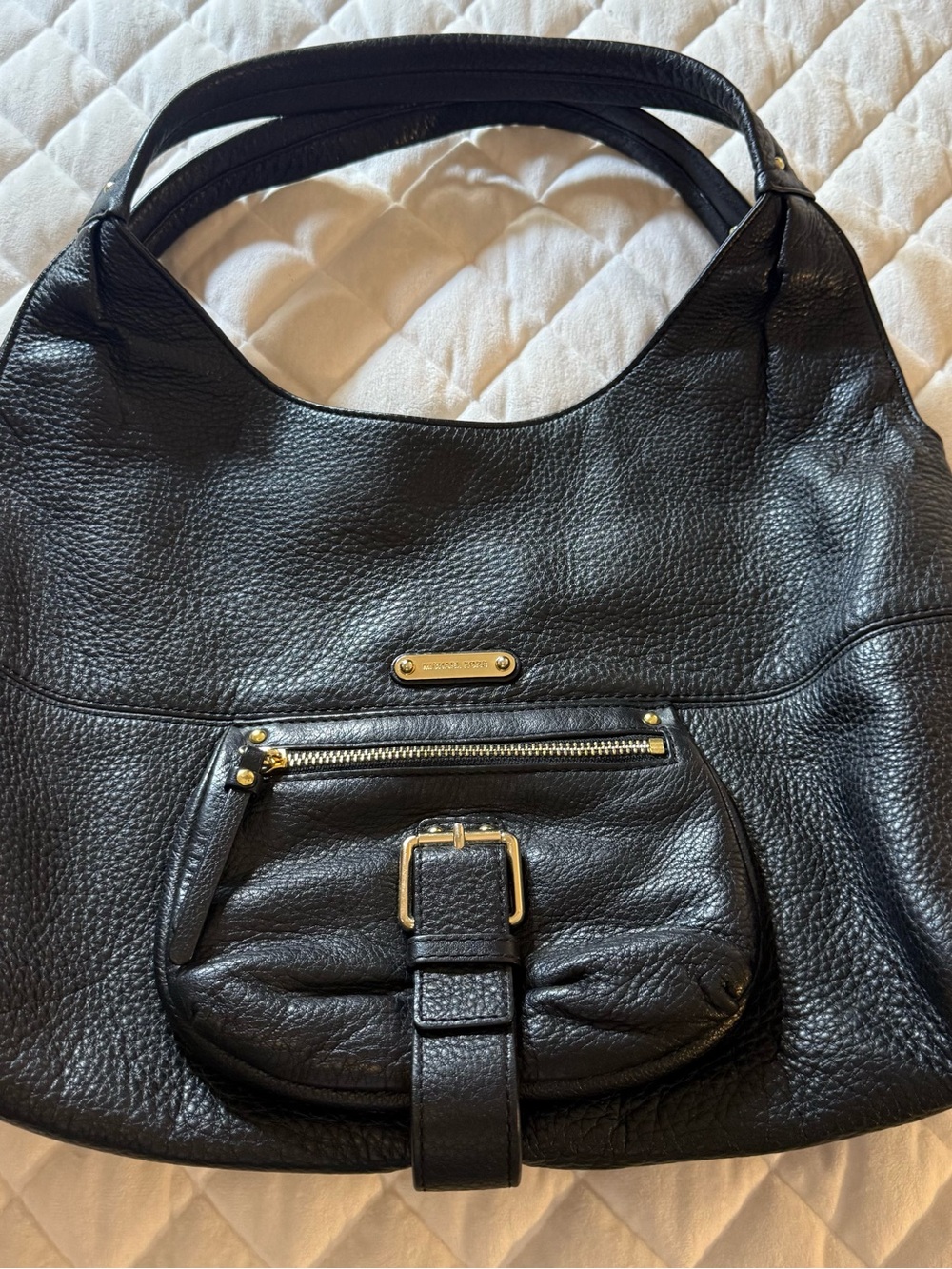Michael Kors Austin Black Pebbled Leather Hobo Shoulder Bag Purse